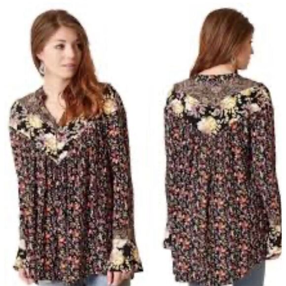 Free People Wildflower Fields Floral Boho Long Sleeve Tunic Top Women’s Medium - Picture 3 of 6